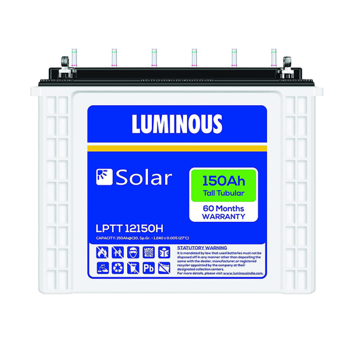 The Battery Features Advanced Tubular Technology For Optimal Performance And Long Service Life. It Is Designed To Be Maintenance-Free And Durable, With A Robust Construction That Can Withstand Tough Environmental Conditions. With Its High Capacity And Reliable Performance, The Luminous Lptt 12150H 150Ah Solar Battery Is A Dependable Choice For Solar Power Storage Needs.