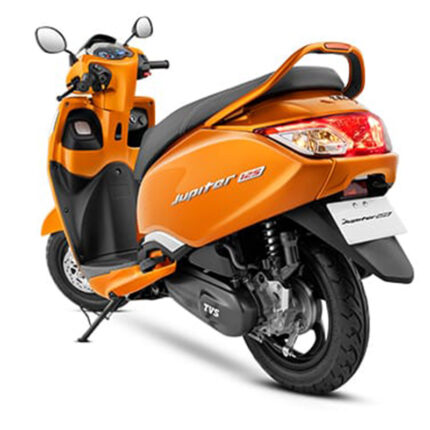 The scooter has a sleek and elegant design with a distinctive front apron, a wide and comfortable seat, and a large pillion grab rail. It features telescopic front suspension for a smooth ride, alloy wheels for stability, and a fuel-efficient engine. The Jupiter is known for its practicality, reliability, and user-friendly features, including a digital instrument cluster, external fuel filler cap, and ample storage space, making it a popular choice for daily commuting and city riding.