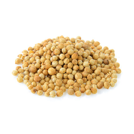 Coriander seeds in a bowl, commonly used as a spice in cooking and seasoning, known for their warm and citrusy flavor.