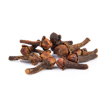 Whole cloves in a bowl, commonly used as a fragrant and warming spice in baking and cooking, known for their sweet and slightly bitter taste.