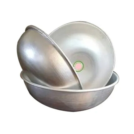 Basin with cover: A metal basin with a removable cover, used for various purposes such as washing, soaking, or storing items.