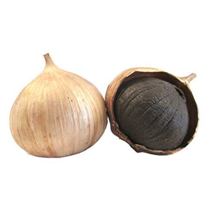 The cloves of black garlic appear dark brown or black in color with a soft and sticky texture. Black garlic is created through a slow and controlled aging process, where fresh garlic bulbs are fermented under specific conditions of temperature and humidity.