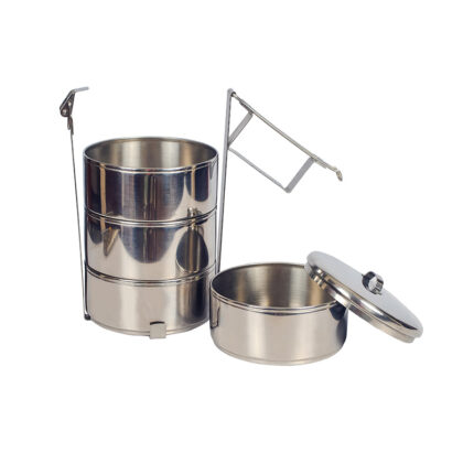 This tiffin is typically made of lightweight and sturdy materials like stainless steel or BPA-free plastic. It consists of multiple compartments stacked together, providing separate spaces for different food items.