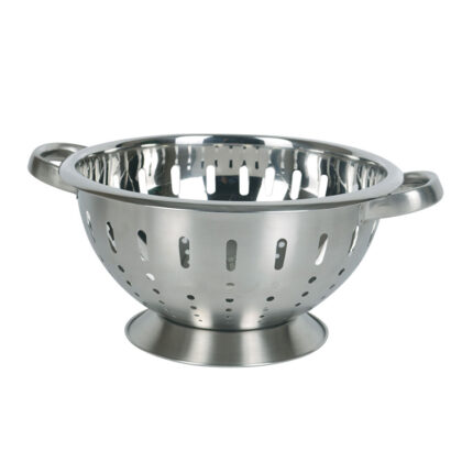The colander has a unique capsule shape with small perforations all around for efficient drainage.