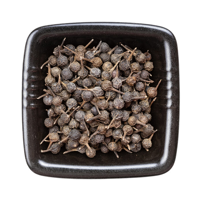 The Berries Are Small, Round, And Dark Brown, With A Wrinkled Texture And A Spicy, Pungent Flavor. Cubeb Is Commonly Used In Asian And Middle Eastern Cuisine As A Seasoning For Meats, Vegetables, And Soups.