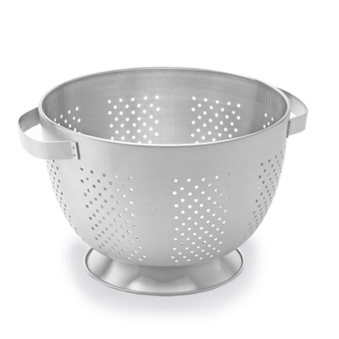 The Deep Colander Is Typically Made Of A Durable Material Such As Stainless Steel Or Plastic. It Features A Bowl-Shaped Structure With Evenly Spaced Holes Or Perforations On The Sides And Bottom To Allow Liquids To Drain While Keeping The Solid Food Inside.