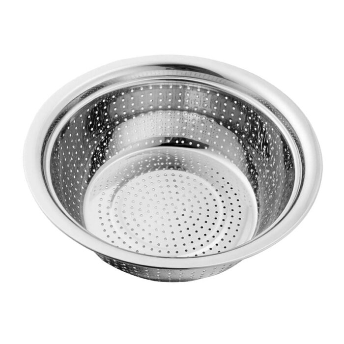 . The Droplet Hole Colander Is Typically Made Of Stainless Steel Or Plastic And Features A Bowl-Shaped Structure With Evenly Spaced Droplet-Shaped Holes On The Sides And Bottom.