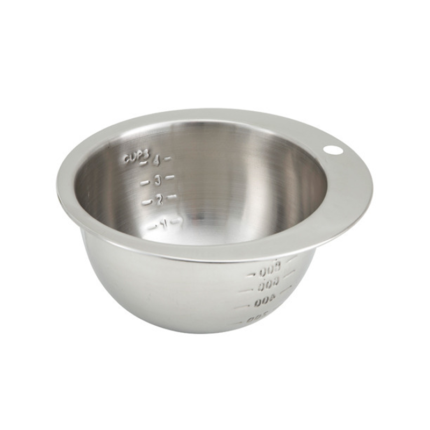 The economy measuring bowl is typically made of durable and lightweight materials such as plastic or stainless steel.