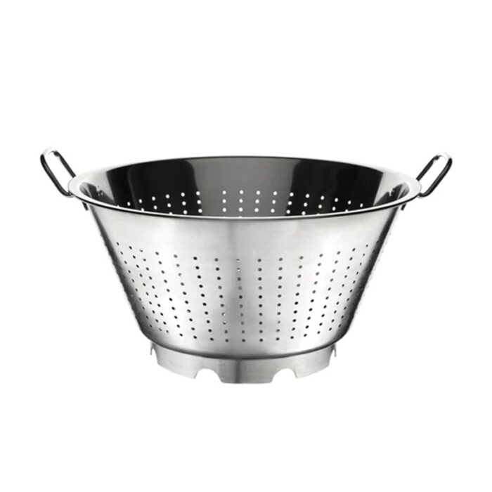 The Colander Is Made Of Durable Materials Like Stainless Steel Or Plastic And Features A Deep, Cylindrical Shape With A Perforated Surface.