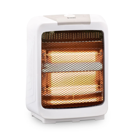 The heater consists of one or more halogen bulbs mounted on a stand or base, and is enclosed in a wire mesh or grill for safety. The bulbs emit a bright, warm light and heat up quickly, making the heater ideal for spot heating or for use in small rooms. The heater may also have adjustable settings for temperature and power, and may be equipped with a timer or oscillation feature.