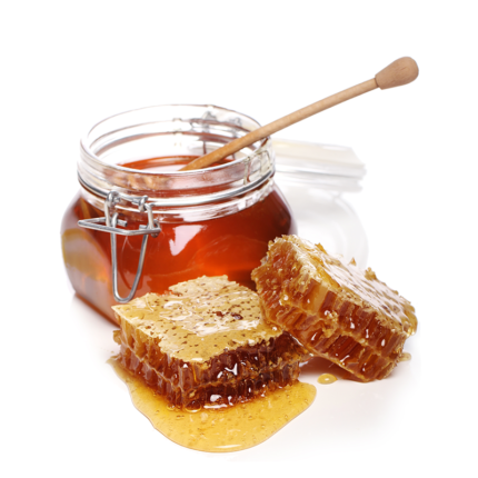 Honey is a sweet, sticky substance that is produced by bees from flower nectar. It is used as a natural sweetener in cooking and baking, as well as a spread on bread or toast. Honey is also used in various natural remedies due to its antibacterial properties.