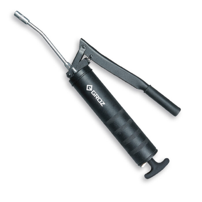 The Grease Gun Features A Metallic Body With A Black Rubber Grip Handle, A Lever For Manual Operation, And A Nozzle For Dispensing Grease. The Gun Is Compact And Lightweight, With A 3Oz Capacity, Making It Ideal For Small-Scale Lubrication Tasks. The Gun Is Also Designed For Budget-Conscious Consumers, Providing A Cost-Effective Solution For Lubrication Needs.