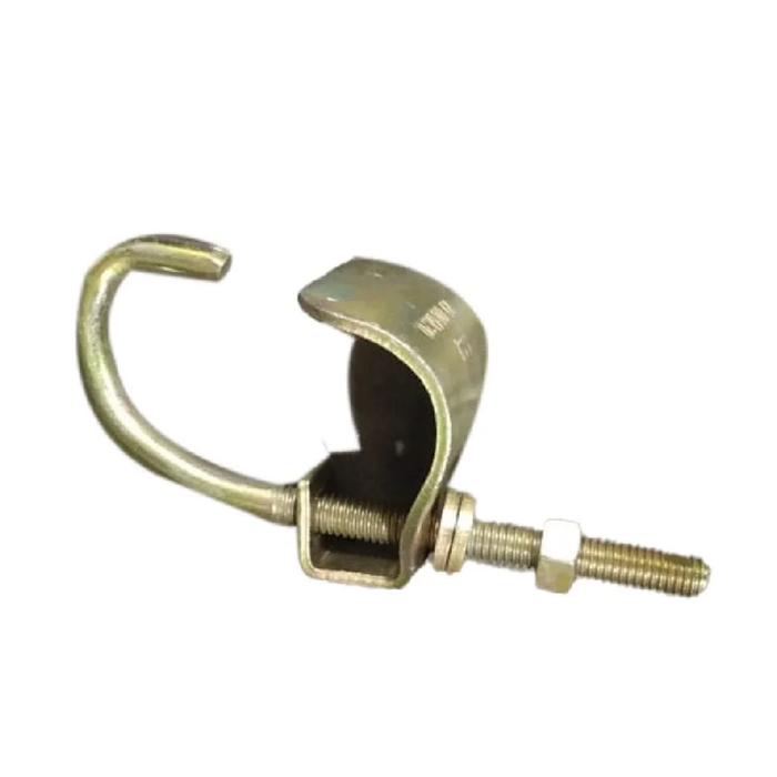 The Clamp Has A U-Shaped Design And Is Made Of Metal With A Silver Or Gray Finish. It Has A Set Of Jaws That Grip Onto The Rungs Of The Ladder And Another Set That Clamps Onto The Vertical Structure. The Clamp Can Be Tightened Using A Bolt Or Lever To Hold The Ladder Securely In Place. The Ladder Clamp Is Designed To Improve Safety And Stability When Using A Ladder.