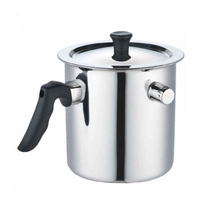 The milk boiling pot is usually made of stainless steel or aluminum and features a wide, flat base with tall sides and a long handle.