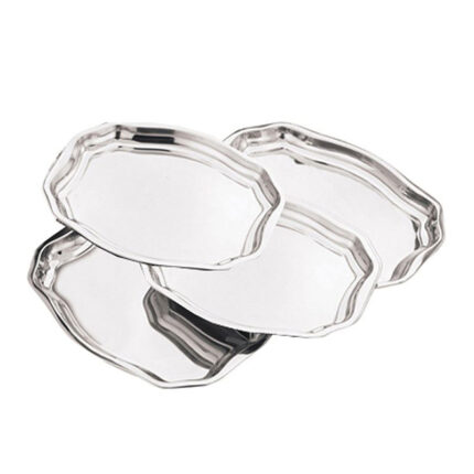 Miraz steel tray with a contemporary design, crafted from durable stainless steel. The tray features a sleek and polished surface, making it perfect for serving drinks, appetizers, or desserts.