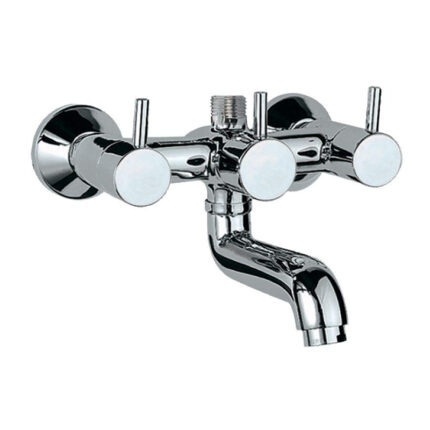A plumbing fixture used for controlling the flow and temperature of water in sinks or showers. The mixer tap typically consists of a spout and handles, allowing for the adjustment of hot and cold water. It may have a single lever or separate handles for hot and cold water.