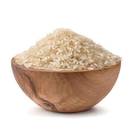 The grains of Ponni rice are medium in length and have a white color. The image may show a bowl of cooked Ponni rice or a pile of uncooked rice grains. Ponni rice is known for its soft and silky texture when cooked, with grains that remain separate.