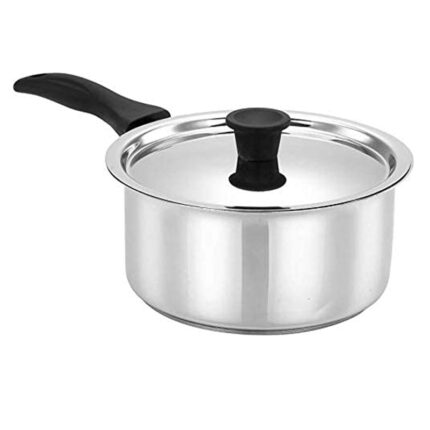 A sauce pan with a regular size and shape, typically made of stainless steel or other heat-conductive materials.