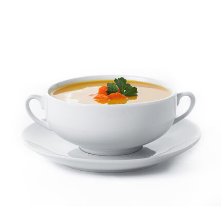 This soup plate features a generous capacity and a wide rim, allowing for easy sipping and spooning of the contents.