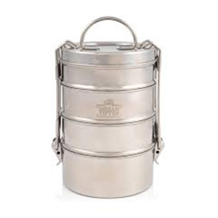 He Tiffin Is Typically Made Of Stainless Steel Or Other Durable Materials And Features A Handle For Easy Carrying.