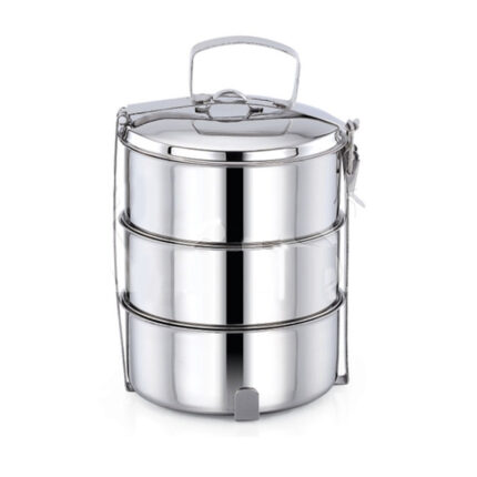 Thai tiffin, also known as 'Pinto' or 'Khan Toke,' is a traditional multi-tiered food container from Thailand. It consists of several stackable cylindrical or rectangular compartments, usually made of metal or bamboo, held together by a handle.