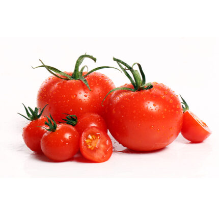 A group of ripe red tomatoes, a round or oblong-shaped fruit with a smooth, shiny skin and a juicy interior containing many small, edible seeds. Tomatoes are a popular ingredient in many cuisines and can be eaten raw or cooked in various dishes such as salads, sandwiches, and pasta sauces