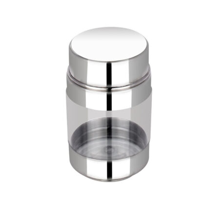 Transparent canister with a clear, see-through design for effortless visibility of contents. This versatile canister is perfect for storing a variety of dry goods, including coffee, tea, sugar, spices, or snacks.