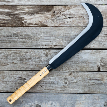 A small-sized bill hook, commonly used for light cutting and clearing tasks in gardening and forestry, featuring a curved blade and a handle for easy maneuverability.