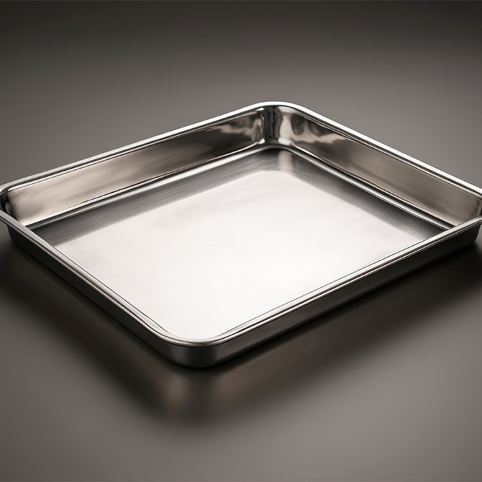 A Rectangular Metal Tray Used For Baking Various Types Of Foods, Such As Cookies, Pastries, Or Sheet Cakes.