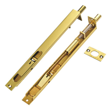 A high-quality flush bolt designed for securing doors or gates.