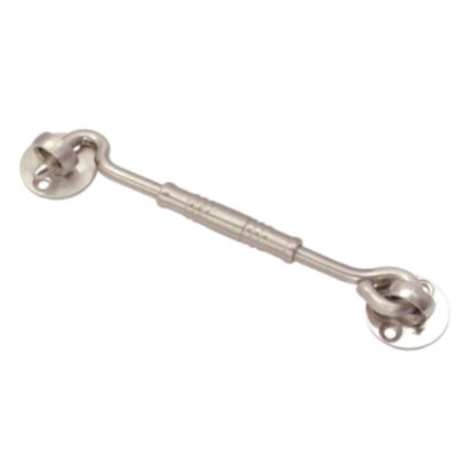 A decorative hook used for securing gates or doors in a stylish manner.