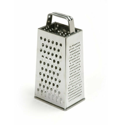 Close-up of a handheld grater with sharp blades for grating cheese, vegetables, or other ingredients