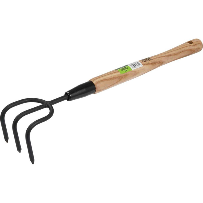 A Hand Cultivator With A Pvc Grip, Featuring Three Sturdy Prongs Designed For Cultivating Soil And Removing Weeds.