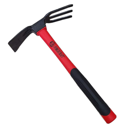 Hoe Fork with 3 Prongs, a gardening tool featuring three sturdy prongs arranged in a fork-like formation, designed for tasks such as loosening soil, aerating, and removing weeds in the garden.