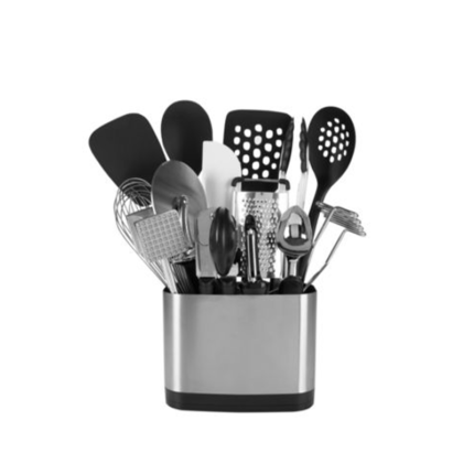 The holder typically has multiple compartments or slots to accommodate different types of tools and keep them within easy reach while cooking.