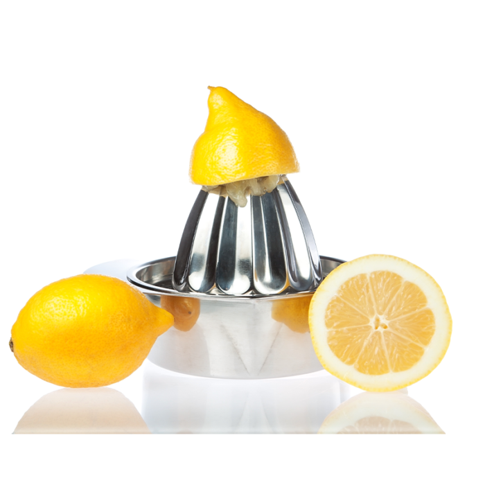 Handheld Kitchen Tool Used For Extracting Juice From Lemons Or Other Citrus Fruits. It Typically Consists Of Two Hinged Handles With Bowl-Shaped, Ridged Or Textured Surfaces At The Ends.