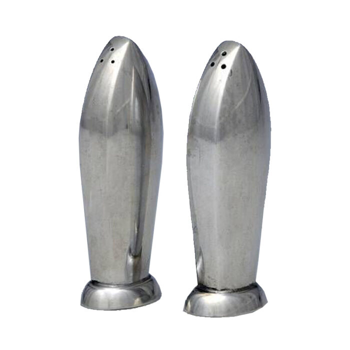 Set Of Sleek Salt And Pepper Shakers With A Lip-Shaped Design And Adjustable Dispensing Lids.