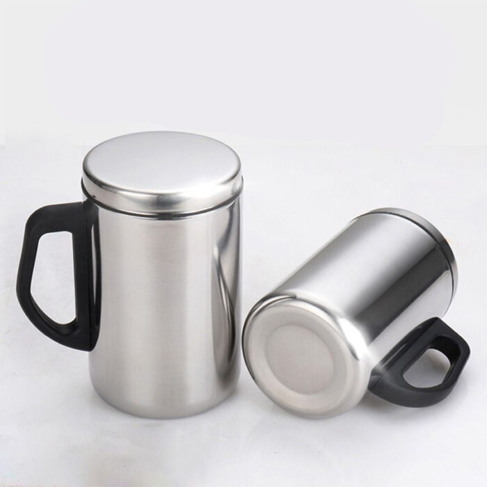 Ceramic Mug With A Matching Cover, Perfect For Keeping Your Beverages Hot And Preventing Spills.