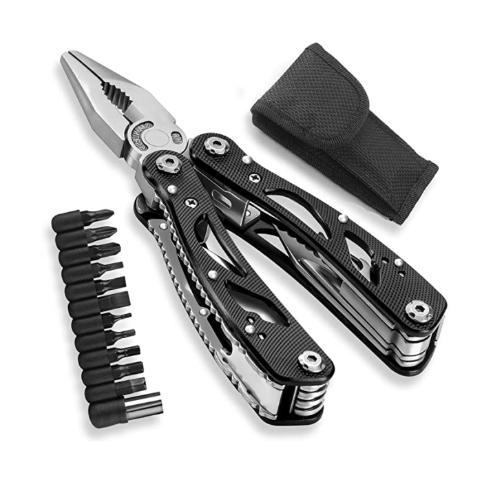 It Typically Includes A Folding Multi-Tool With Multiple Functionalities, Such As A Knife Blade, Pliers, Saw, Screwdriver, Can Opener, And More.