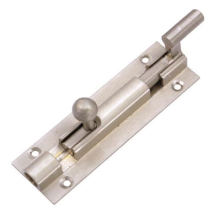 Is a type of door or gate bolt that is designed without a neck or projection. It typically features a sturdy construction with a bolt mechanism that can be easily operated to secure or release the bolt.