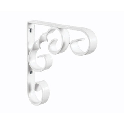 The brackets are made of durable metal and feature an intricate and ornate scrollwork pattern.