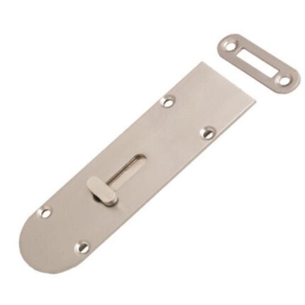 It is commonly used for securing doors, gates, and other similar applications. The bolt is operated by sliding it into a corresponding receiver or strike plate to lock the door or gate securely.