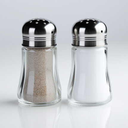 Classic salt and pepper shakers, essential for seasoning and flavoring various dishes.