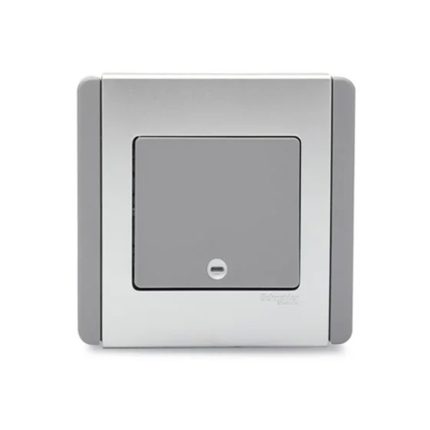 10A 1 Gang 1 Way Vertical Switch With Blue LED - Grey - A 10A vertical switch with a blue LED indicator, colored in grey.