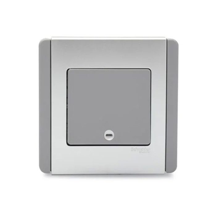 10A 1 Gang 1 Way Vertical Switch With Blue Led - Grey - A 10A Vertical Switch With A Blue Led Indicator, Colored In Grey.