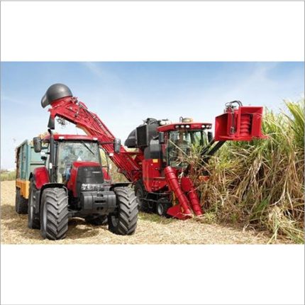 The machine features cutting blades or discs that effectively cut the sugarcane stalks at ground level.