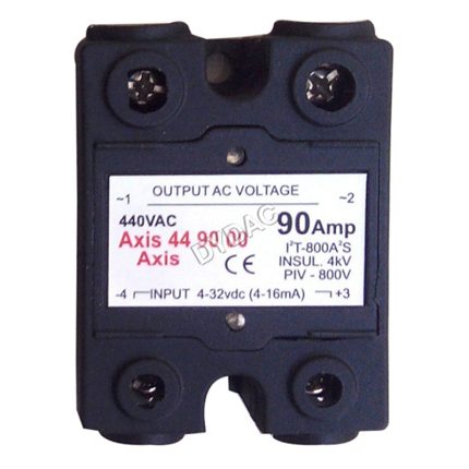 Black 90 Amps Solid State Relay - A high-power solid-state relay with a maximum current handling capacity of 90 amps and black housing.