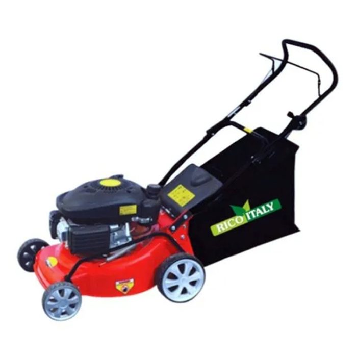 Black And Red Rico Italy Lawn Mower - This Lawn Mower From Rico Italy Features A Stylish Design With A Black And Red Color Combination.