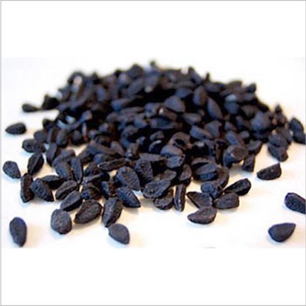 Small black seeds from the Nigella sativa plant, also known as black cumin seeds or kalonji, used as a spice in various cuisines.