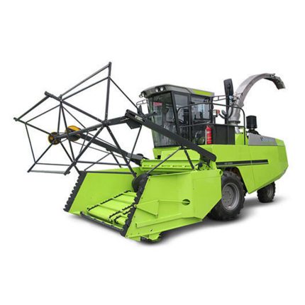 The harvester is equipped with cutting blades or discs, often arranged in a rotating drum, to efficiently cut the forage crops such as grass, corn, and sorghum.
